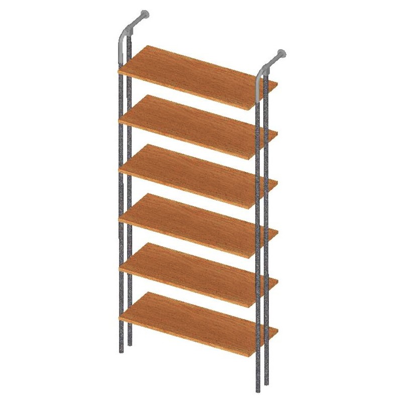 MODULO DOBLE TUBO 25mm CODO 6 ESTANTES MADERA