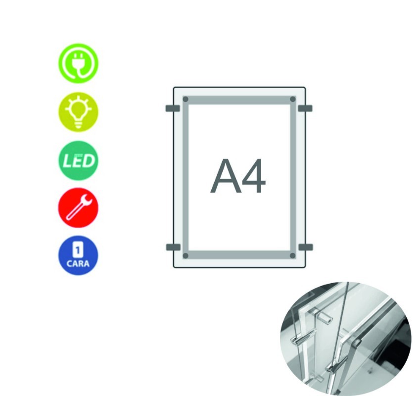 PORTACARTEL LED "ECO" A4 VERTICAL CON 4 SUJECIONES 12V-6,7w