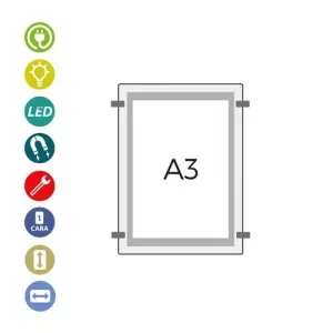 PORTACARTEL MAGNETICO DOBLE LED "SIST.CABLE" A3 VERTICAL 12V-6,7w