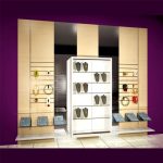 MURAL BERLIN 360cm x 280cm ESTANTES MADERA, ESTANTES CRISTAL Y VITRINA