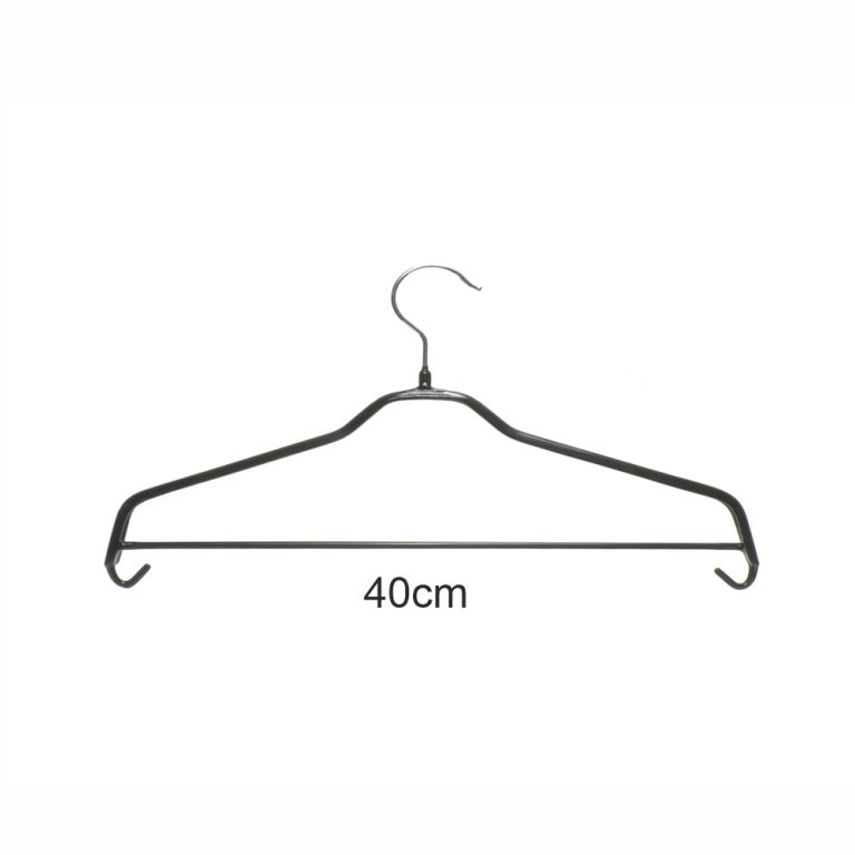Percha antideslizante para conjunto con ganchos. Ideal para conjuntos, camisas, pantalones, faldas 40cm de largo. Color negro.