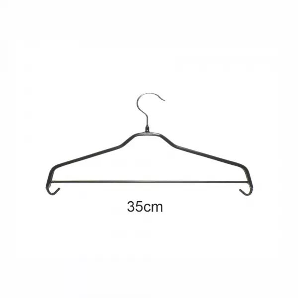 Percha antideslizante para conjuntos con ganchos. Ideal para conjuntos, camisas, pantalones, faldas 35cm de largo. Color negro.