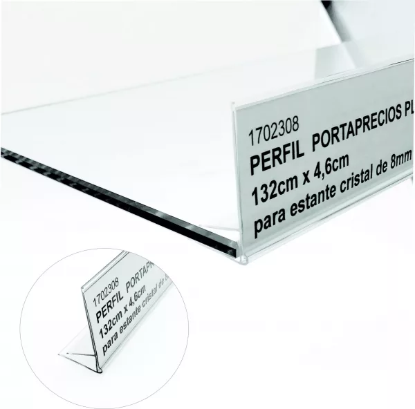 PORTAPRECIOS PERFIL PLASTICO 1320mmx50mm PARA CRISTAL 8mm