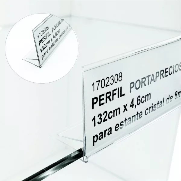 PORTAPRECIOS PERFIL PLASTICO 1320mmx50mm PARA CRISTAL 8mm