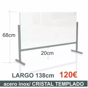 MAMPARA MESA/MOSTR. ACERO INOX./CRISTAL TEMPLADO 138cms