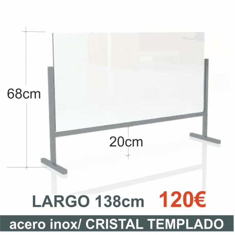 MAMPARA MESA/MOSTR. ACERO INOX./CRISTAL TEMPLADO 138cms