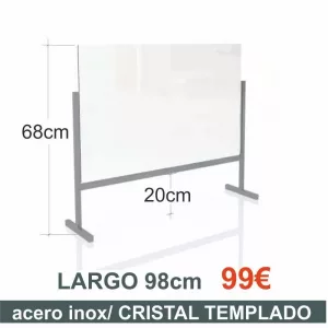 MAMPARA MESA/MOSTR. ACERO INOX./CRISTAL TEMPLADO 98cms