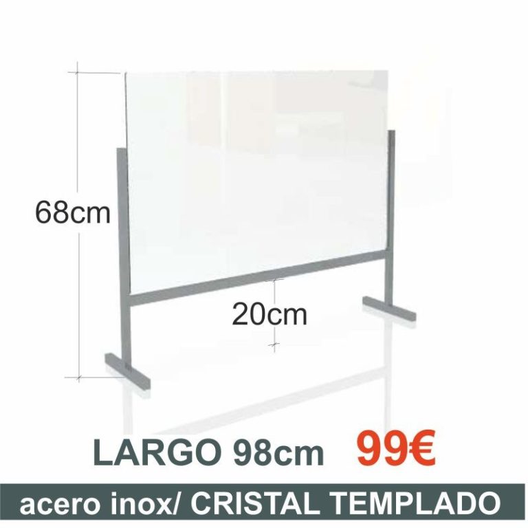 MAMPARA MESA/MOSTR. ACERO INOX./CRISTAL TEMPLADO 98cms