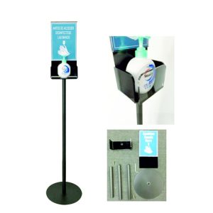 POSTE DISPENSADOR GEL MANUAL DESINFECTANTE, PORTACARTEL Y BANDEJA GUANTES