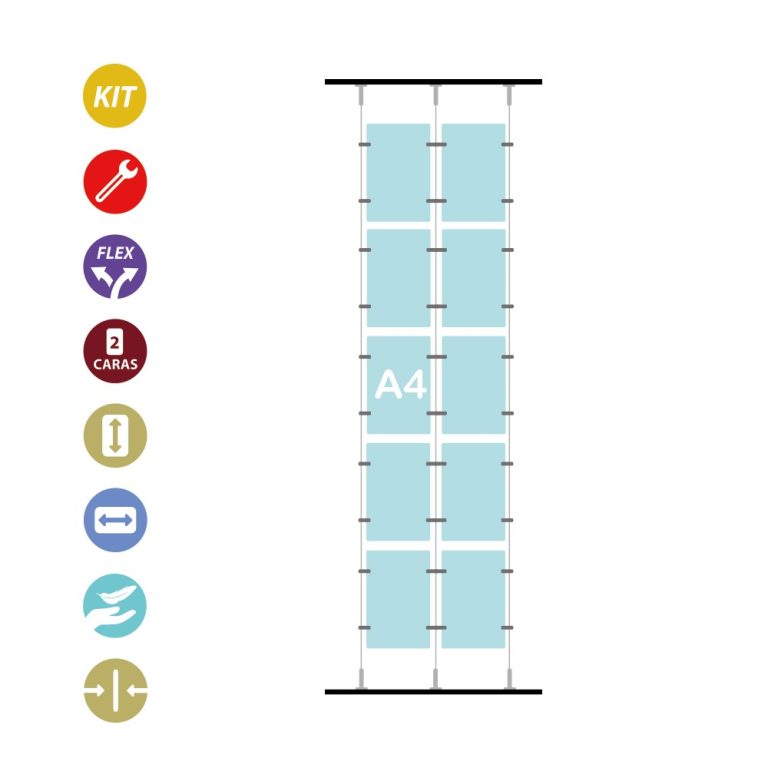 EXPOSITOR 10 PORTACARTELES DIN A4 VERTICAL 10A4V SISTEMA CABLE
