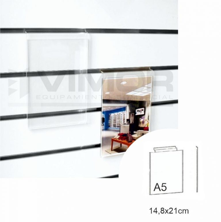 PORTACARTEL VERTICAL A5 A5 A-21cm B-15cm SISTEMA LAMAS