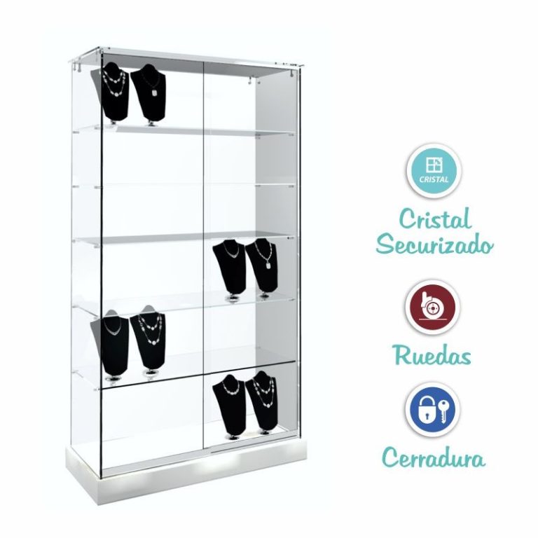 VITRINA CRISTAL 8mm TEMPLADO, 5 ESTANTES 1020x460x1900