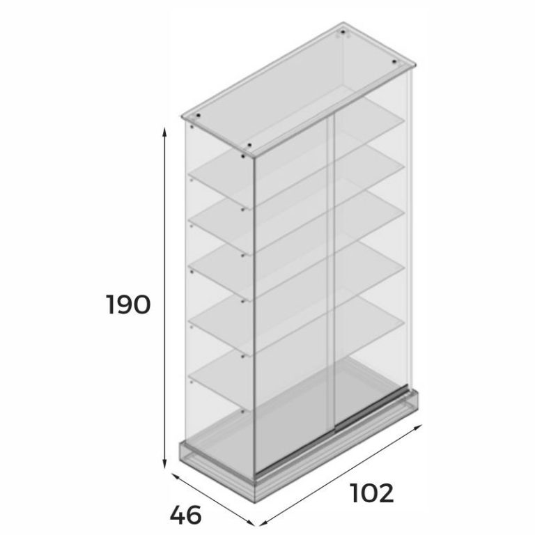 VITRINA CRISTAL 8mm TEMPLADO, 5 ESTANTES 1020x460x1900