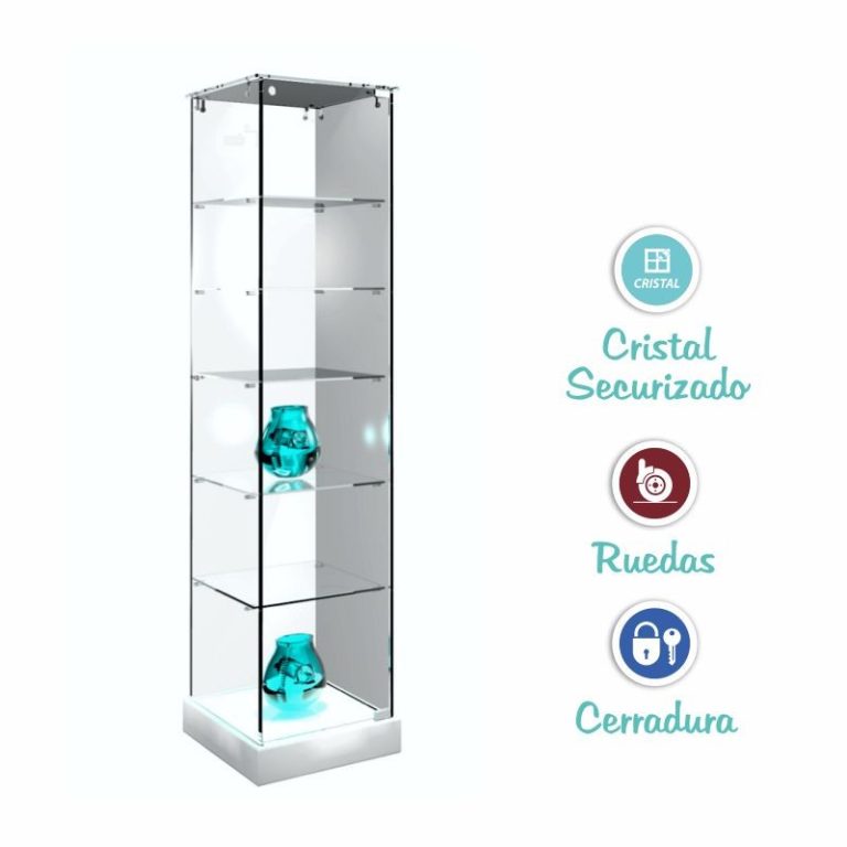 VITRINA CRISTAL 8mm TEMPLADO, 5 ESTANTES 460x460x1900