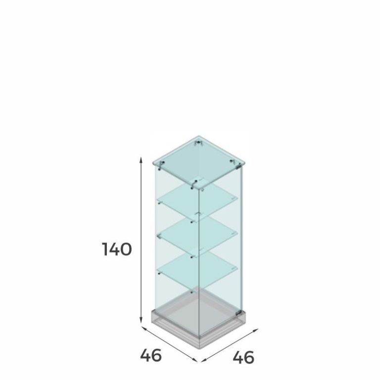 VITRINA CRISTAL 8mm TEMPLADO, 3 ESTANTES 460x460x1400