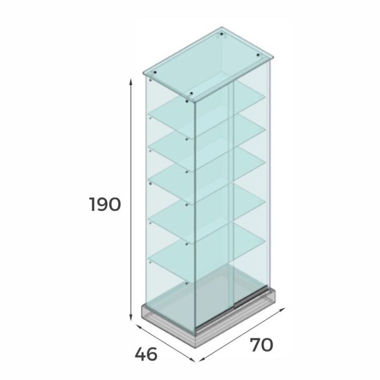 VITRINA CRISTAL 8mm TEMPLADO, 5 ESTANTES 700x460x1900