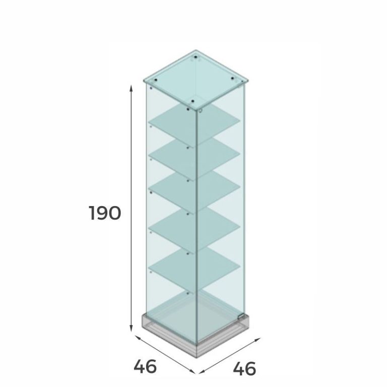 VITRINA CRISTAL 8mm TEMPLADO, 5 ESTANTES 460x460x1900