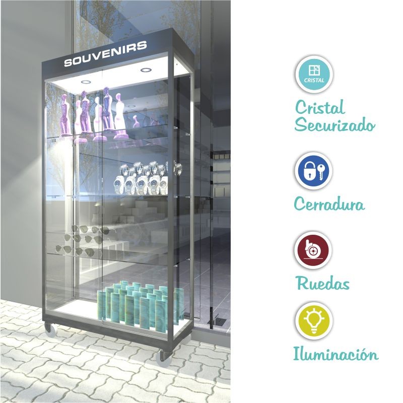 VITRINA TERRAZA CON CAJETIN LOGO Y FOCOS T3