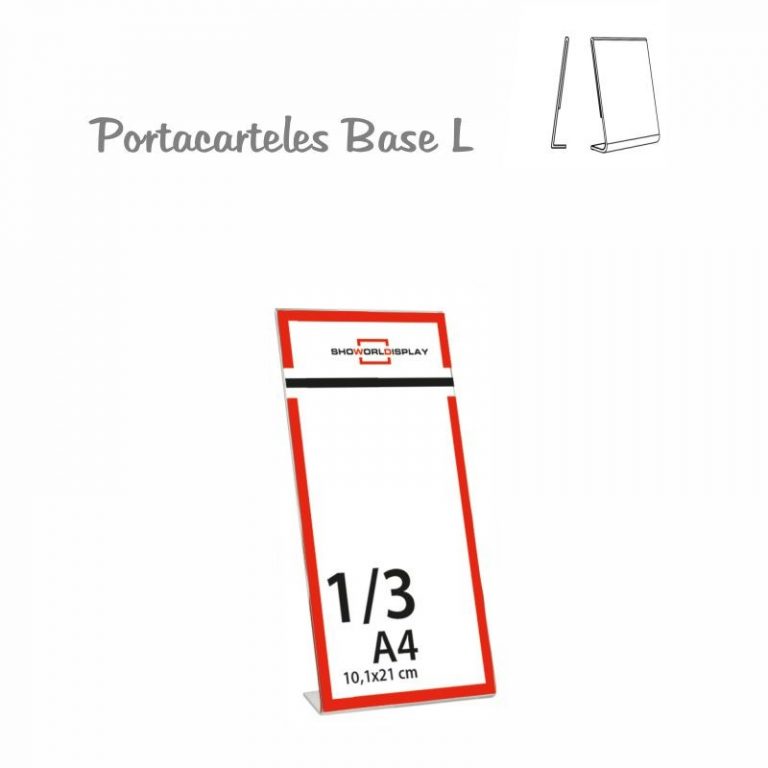 PORTACARTELES METACRILATO VERTICAL base L 1/3-A4 (en caja de 10 uds)