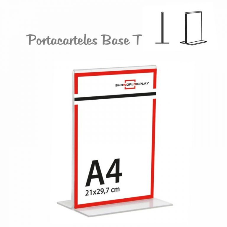 PORTACARTELES METACRILATO VERTICAL base T A4 (en caja de 12 uds)