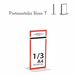 PORTACARTEL METACRILATO VERTICAL base T 1/3 A4 (en caja de 12 uds)