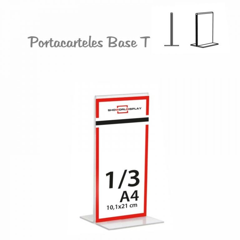 PORTACARTEL METACRILATO VERTICAL base T 1/3 A4 (en caja de 12 uds)