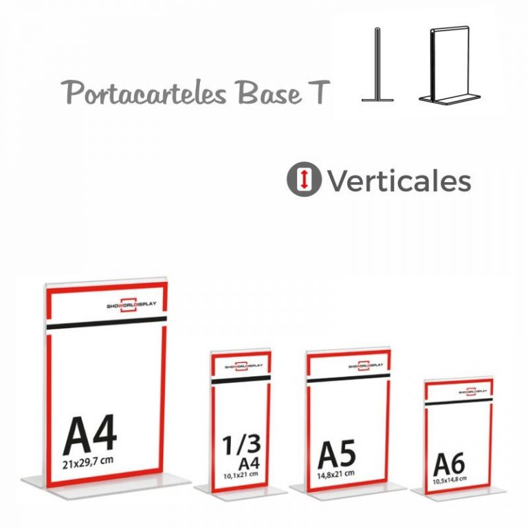 PORTACARTEL METACRILATO VERTICAL base T A6 (venta en caja 12uds)