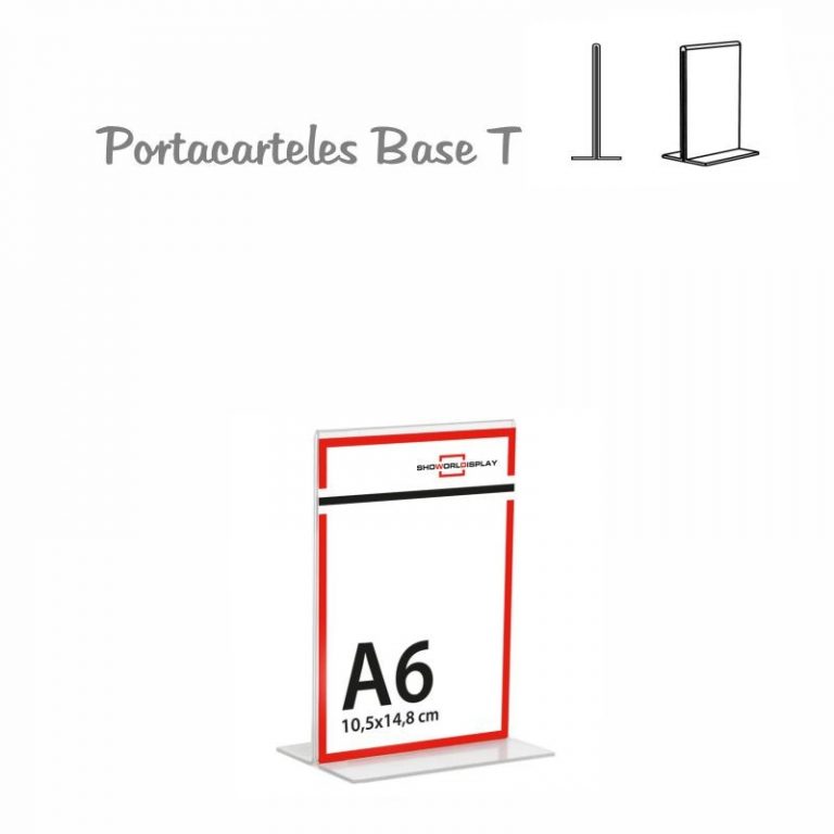 PORTACARTEL METACRILATO VERTICAL base T A6 (venta en caja 12uds)