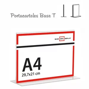 PORTACARTELES METACRILATO HORIZONTAL base T A4 (en caja de 12 uds)