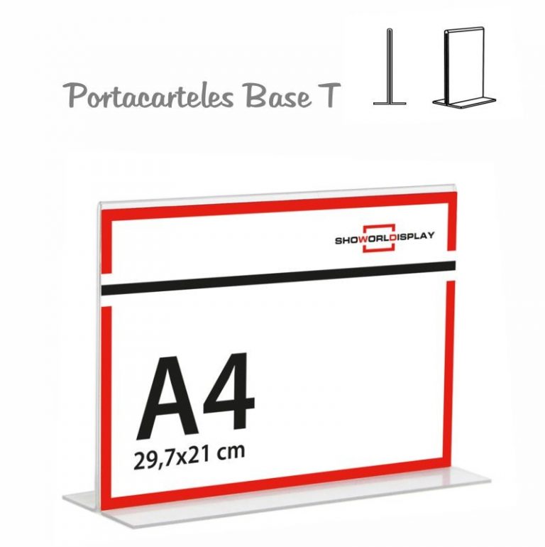 PORTACARTELES METACRILATO HORIZONTAL base T A4 (en caja de 12 uds)