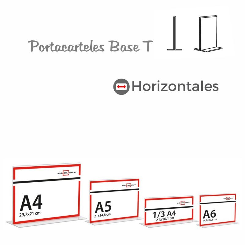 PORTACARTELES METACRILATO HORIZONTAL base T A4 (en caja de 12 uds)
