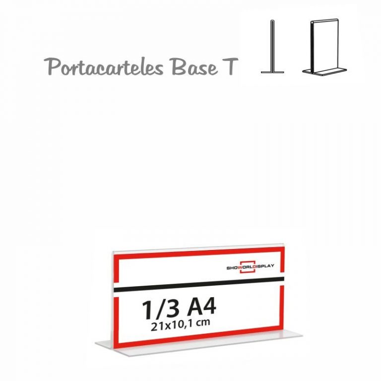 PORTACARTEL METACRILATO HORIZONTAL base T 1/3 A4 (en caja de 12uds)