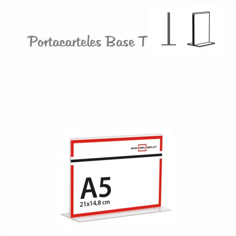 PORTACARTEL METACRILATO HORIZONTAL base T A5 (en caja de 12uds)