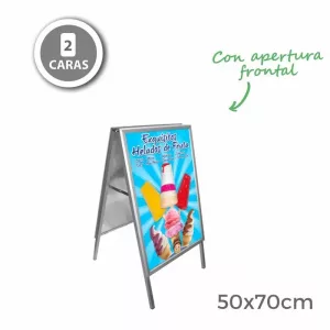 PORTACARTEL CABALLETE MARCO ABATIBLE DOBLE CARA 50x70cm