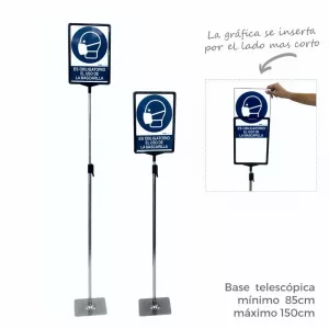 PORTACARTEL SOBREMESA/SUELO A4 con base telescópica cromada 85-150cm