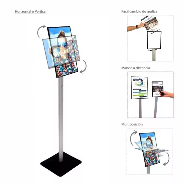 PORTACARTEL LED SOBRE DIN A3-MANDO-SENSOR DE MOVIMIENTO-BATERIA