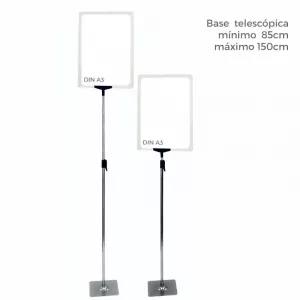PORTACARTEL SOBREMESA/SUELO A3 con base telescópica cromada 85-150cm