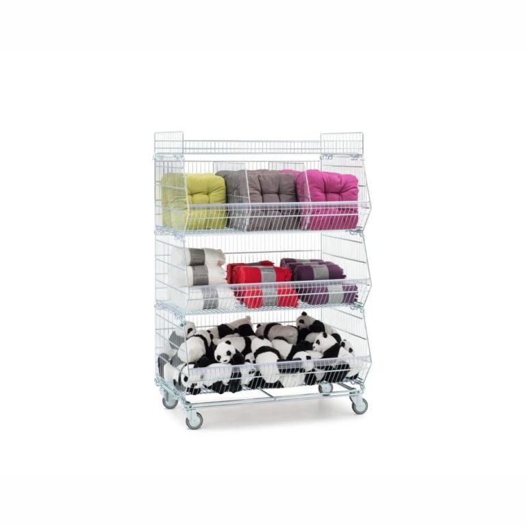 EXPOSITOR 4 CESTAS APILABLES C/RUEDAS BLANCO