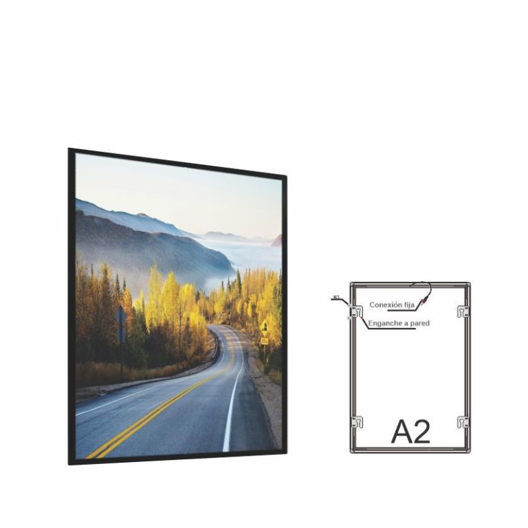 PORTACARTEL LED SOBRE A2 CON ENGANCHES A PARED