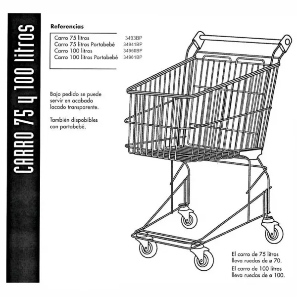 CARROS SUPERMERCADO 75L. CON PORTA BEBE CROMADO