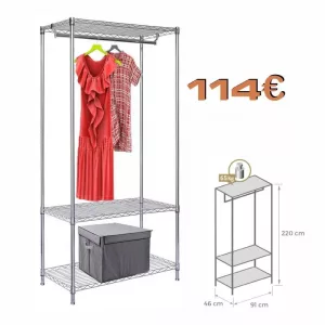 ESTANTERIA TUBO BAMBÚ 91x220cm con 3 ESTANTES ECO 91x46cm + 1 BARRA COLGADORA