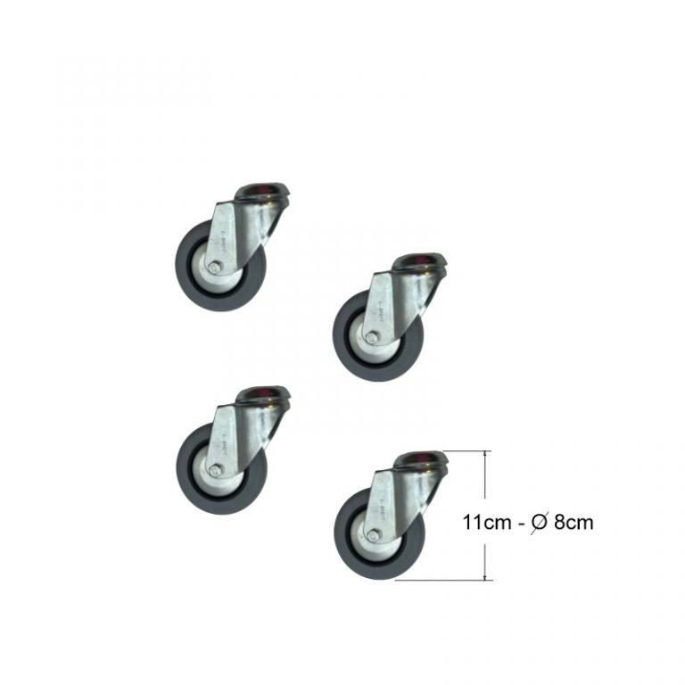 JUEGO DE 4 RUEDAS GOMA GRIS SIN FRENO