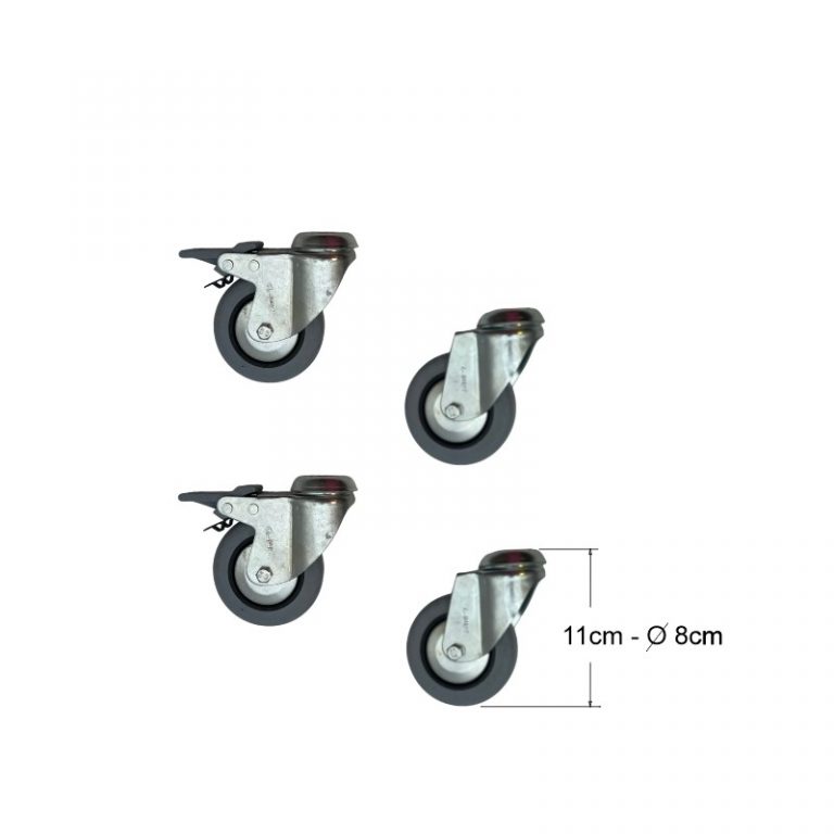 JUEGO DE 4 RUEDAS GOMA (2 CON FRENO 2 SIN FRENO)