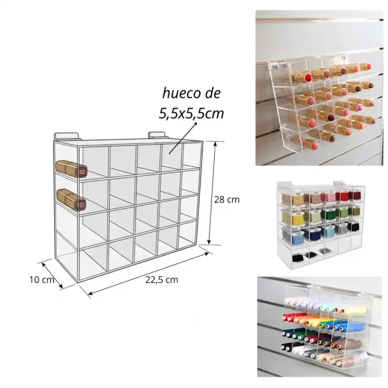 Dispensador con 20 huecos de 5,5x5,5cm 22,5cm x 10cm x 28cm sobremesa y sistema lama