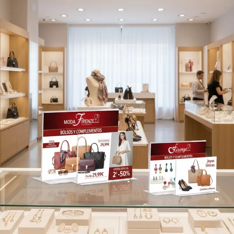 Portacarteles metacrilato horizontal base