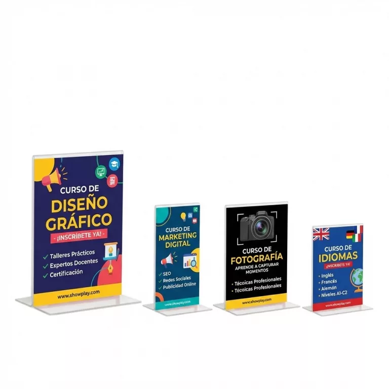 Portacarteles metacrilato vertical base T