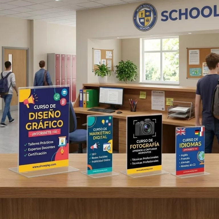 Portacarteles metacrilato vertical base T