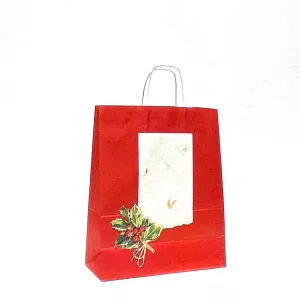 Bolsa de papel asa retorcida flor pascua 32+15x40