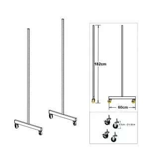Juego 2 pies tubo SQ sistema cremallera con ruedas