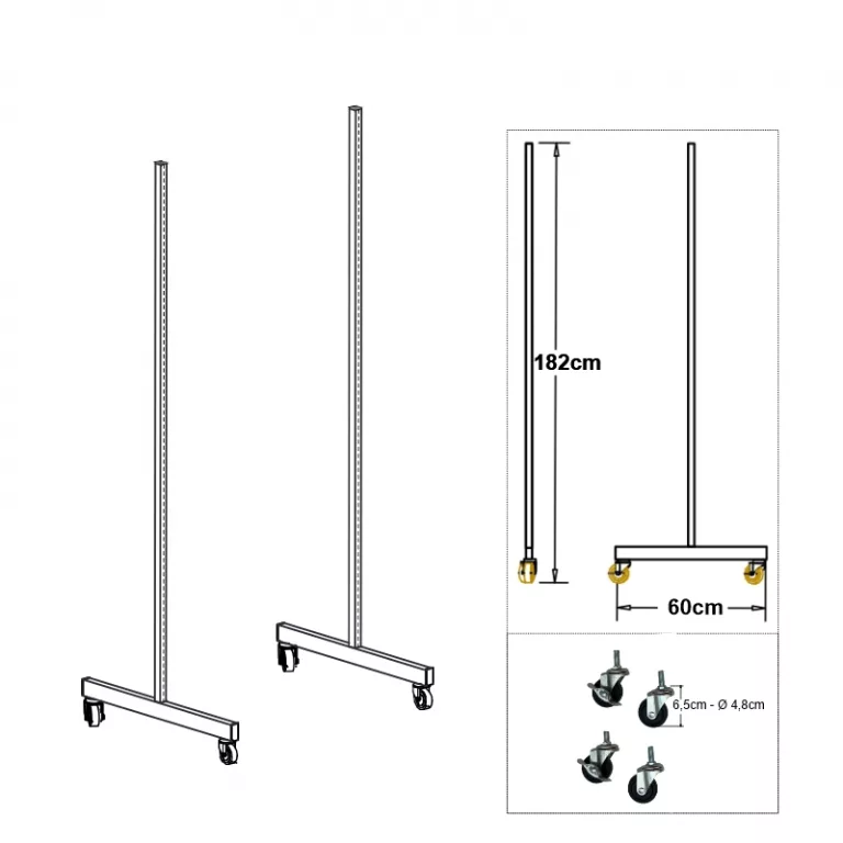 Juego 2 pies tubo SQ sistema cremallera con ruedas